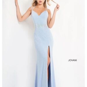 Jovani 06209 Light Blue Embellished Jersey Prom Dress